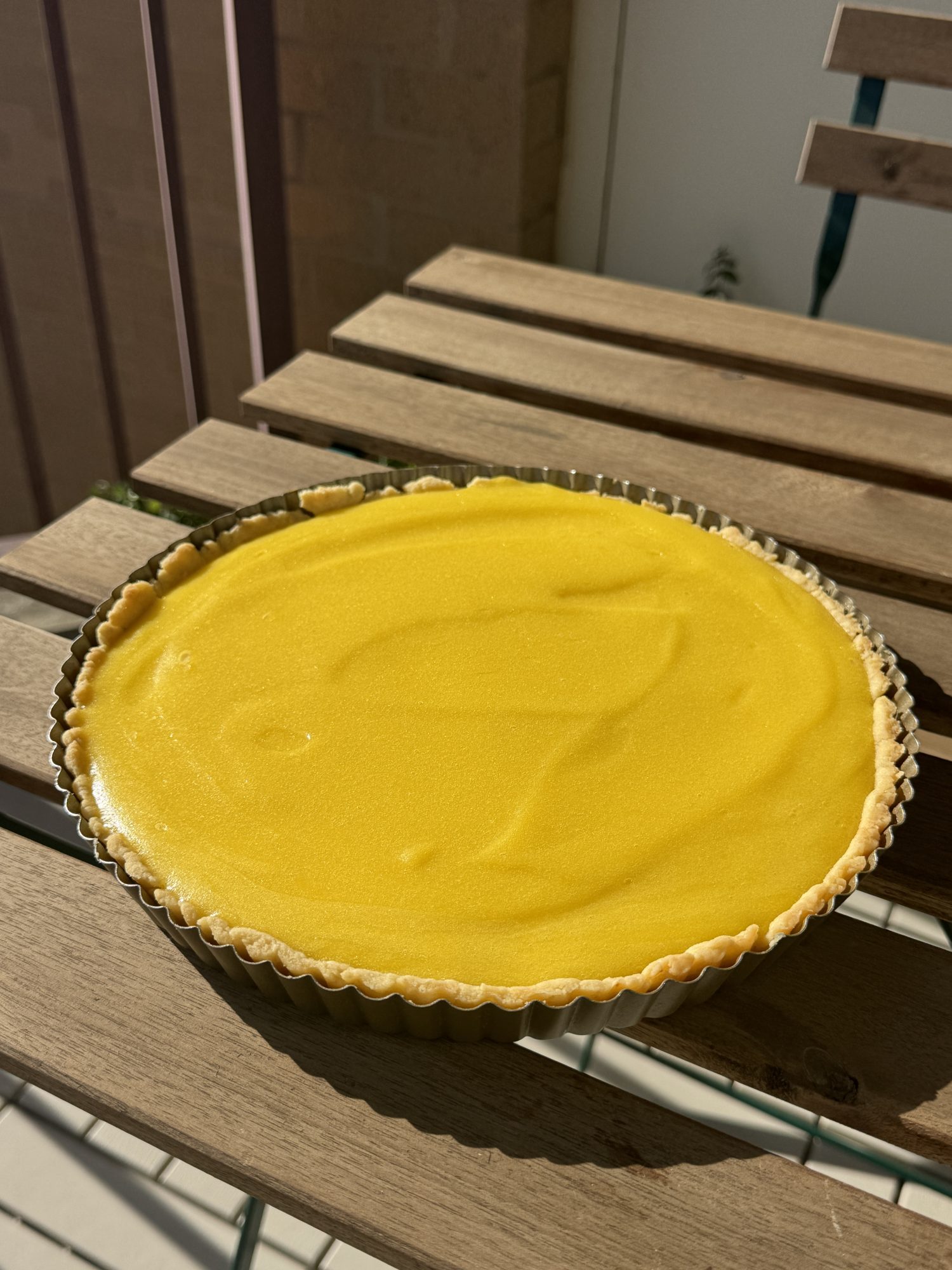 Homemade tarte au citron, a traditional French lemon tart, served as dessert for Stage 15